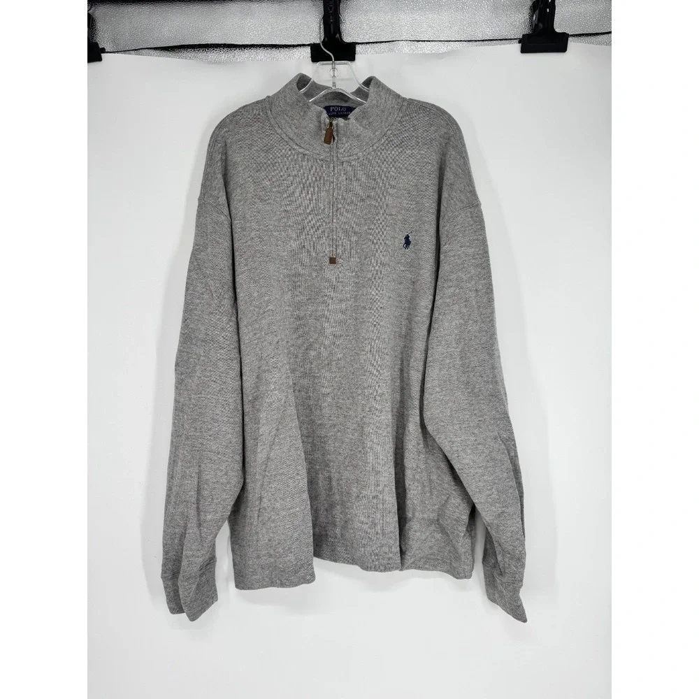 Polo Ralph Lauren Sweater 3XL Big 3XB Light Grey Quarter 1/4 Zip Pony Logo Knit